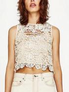 Choies Beige Cut Out Back Crochet Lace Vest