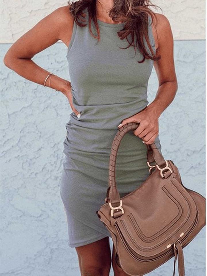 Choies Gray Cotton Drawstring Side Sleeveless Chic Women Bodycon Mini Dress