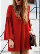 Choies Red V-back Balloon Sleeves Chiffon Mini Dress