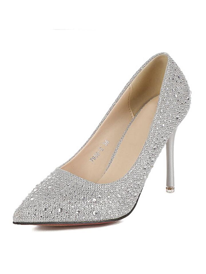 Choies Silver Diamante Pointed High Heels