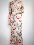 Choies Beige Embroidery Floral Sheer Mesh Maxi Dress And Cami Lining
