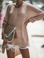 Choies Pink Split Side Long Sleeve Chic Women Knit Sweater