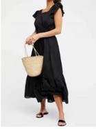 Choies Black Cotton Ruffle Trim Open Back Chic Women Midi Dress