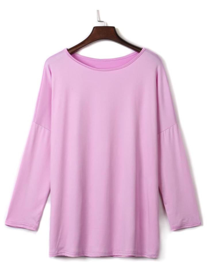 Choies Orchid Long Sleeve Loose T-shirt