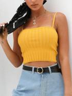 Choies Yellow Cotton Open Back Chic Women Crop Cami Top