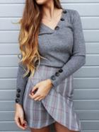 Choies Gray Ribbed V-neck Button Detail Long Sleeve Sweater