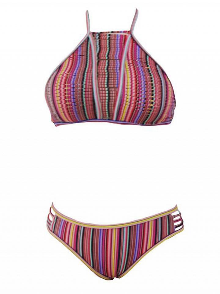 Choies Multicolor Halter Stripe Padded Bikini Top And Bottom