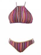 Choies Multicolor Halter Stripe Padded Bikini Top And Bottom