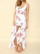 Choies Polychrome Floral V-neck Short Lining Spaghetti Strap Maxi Dress