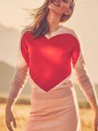 Choies White Heart Pattern Long Sleeve Knit Sweater