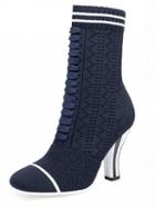 Choies Blue Contrast Stripe Lace Up Knit Heeled Boots