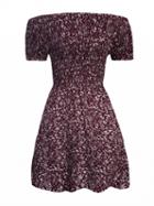 Choies Burgundy Off Shoulder Floral Print A-line Dress