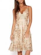 Choies Khaki V-neck Embroidery Scalloped Hem Lace Overly Slim Strap Dress