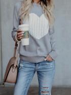 Choies Gray Heart Detail Long Sleeve Chic Women Knit Sweater