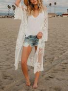 Choies White Embroidery Detail Open Front Sheer Mesh Longline Cardigan
