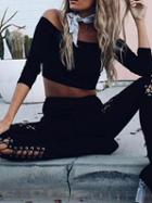 Choies Black Faux Suede Lace Up Skinny Pants