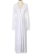 Choies White Plunge Embroidery Floral Flare Sleeve Maxi Dress