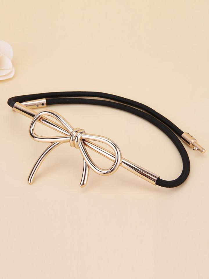 Choies Black Bow Embellished Gold Bar Panel Elastic Waist Belt