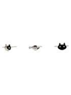 Choies Silver Cute Crystal Cat And Fish Finger Ring Pack