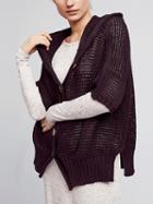 Choies Black Button Up Drop Shoulder Pointelle Stitch Hooded Cardigan