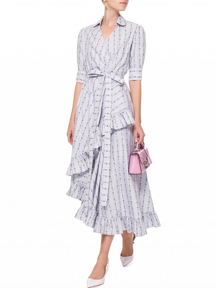 Choies Polychrome V-neck Floral Print Tie Waist Chic Women Maxi Dress