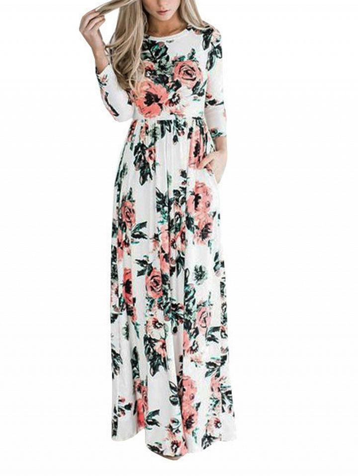 Choies White Floral Long Sleeve Maxi Dress
