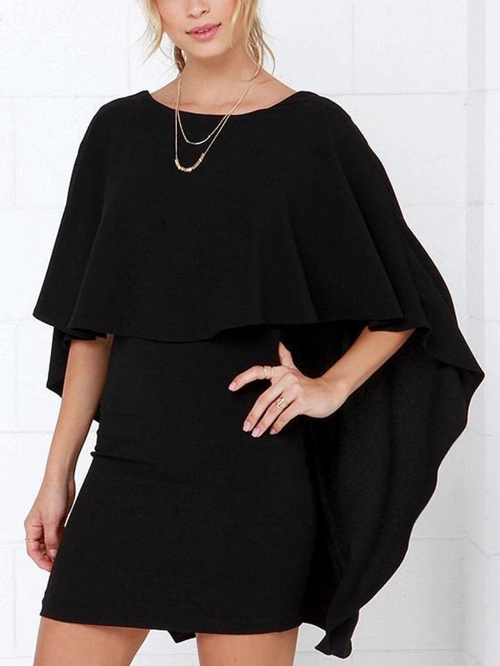 Choies Black Cape Overlay V Back Mini Dress