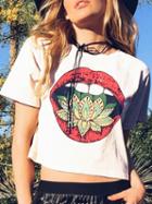 Choies White Mouth Print T-shirt