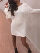 Choies White V-neck Open Back Long Sleeve Women Mini Dress