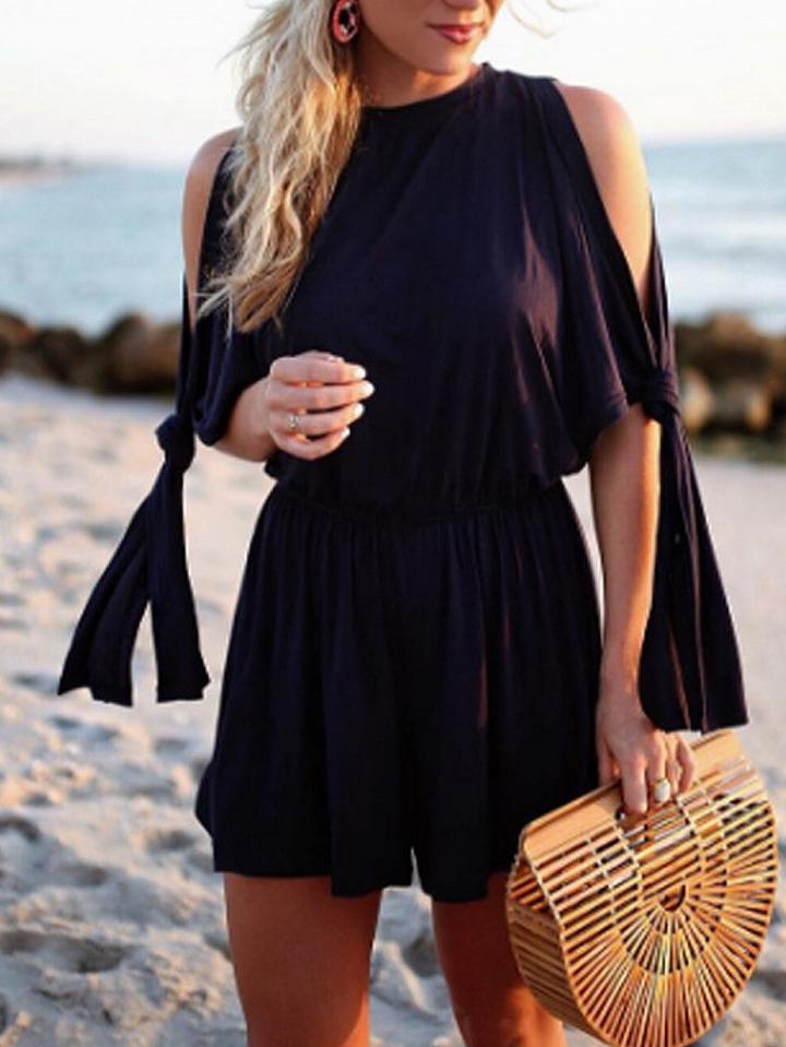 Choies Black Cold Shoulder Tie Cuff Keyhole Back Romper Playsuit