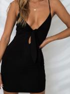 Choies Black Spaghetti Strap Plunge Tie Front Bodycon Mini Dress