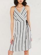Choies Monochrome Stripe Tie Wrap Cross Back Cami Dress