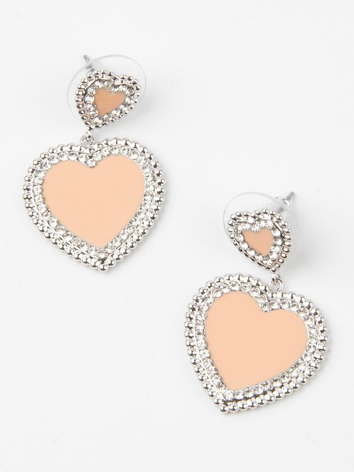 Choies Nude Stone Double Heart Stud Earrings