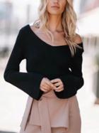 Choies Black V-neck Long Sleeve Knit Sweater