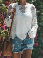 Choies White Cut Out Detail Long Sleeve Chic Women Knit Blouse