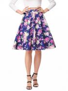 Choies Royal Blue High Waist Floral Print Skirt