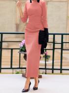 Choies Pink Open Back Long Sleeve Chic Women Maxi Dress