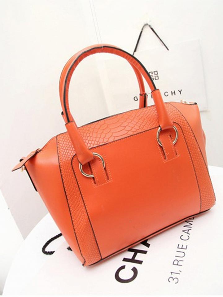 Choies Orange Pu Crocodile Effect Handle Shoulder Bag