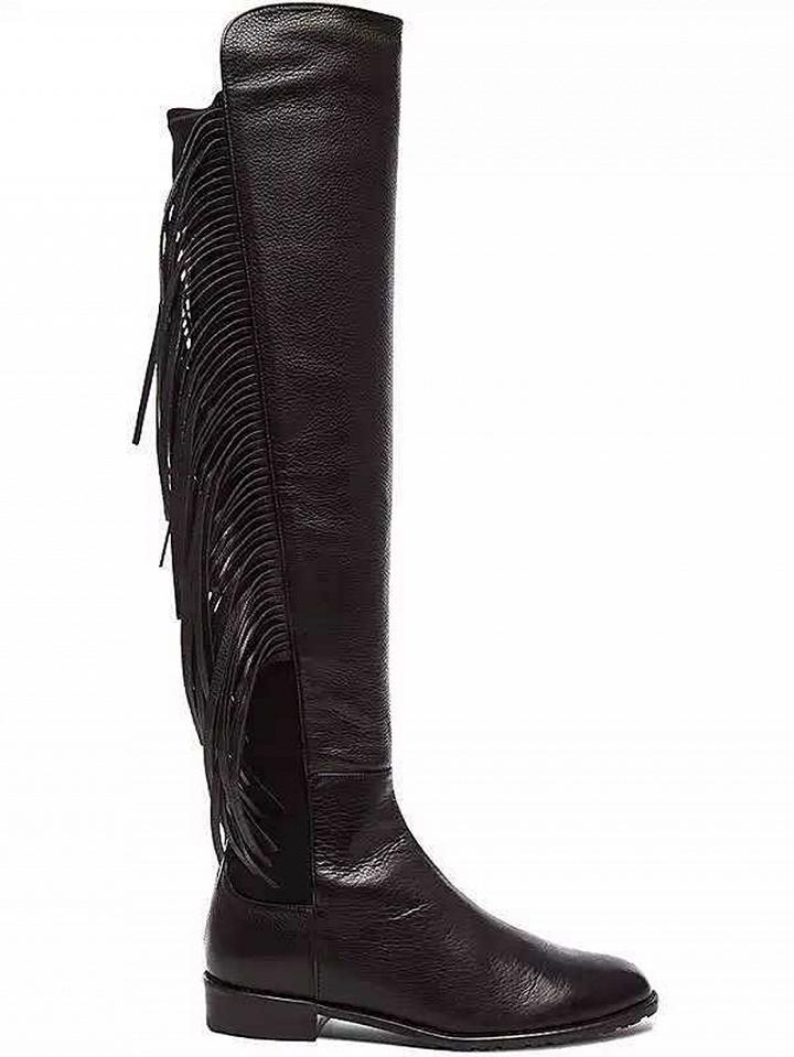 Choies Black Stretch Tassel Trim Over The Knee Flat Boots