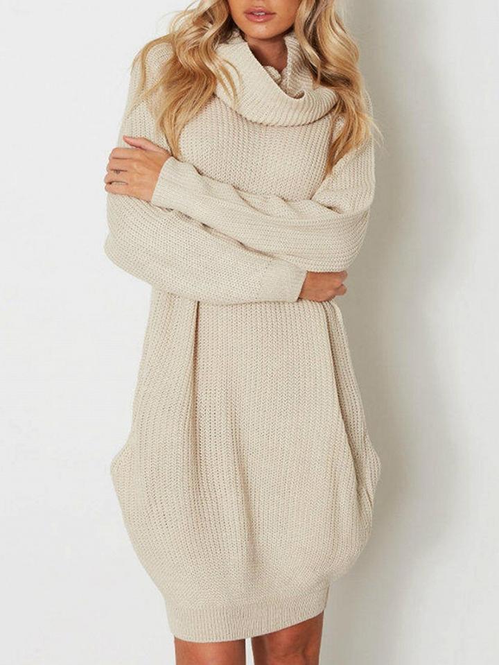 Choies Beige High Neck Longline Knit Sweater