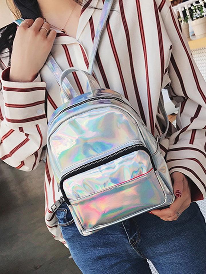 Choies Silver Zip Detail Chic Women Backpack