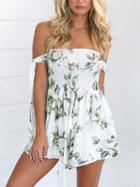 Choies White Stretch Off Shoulder Floral Tie Sleeve Romper Playsuit