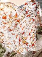 Choies White Floral Print Puff Sleeve Women Maxi Dress