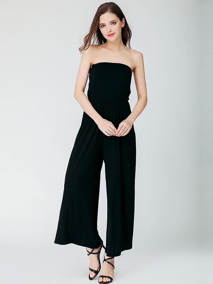 Choies Black Bandeau Wide Leg Palazzo Jumpsuit