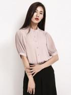 Choies Apricot Pink Band Collar Ruched Half Sleeve Shirt