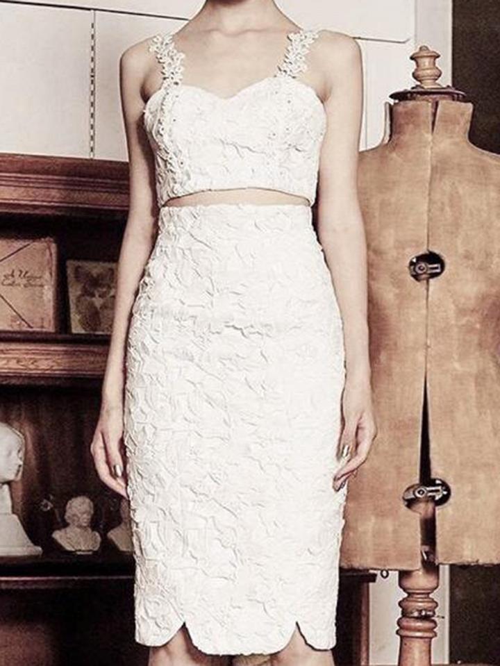 Choies White V-neck Chic Women Cami Crop Top And High Waist Skirt