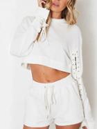 Choies White Lace Up Sleeve Cropped Sweatshirt