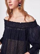 Choies Black Off Shoulder Polka Dot Tie Cuff Sheer Mesh Blouse