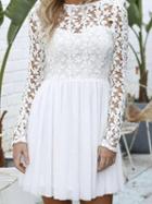 Choies White Lace Panel Open Back Long Sleeve Chic Women Mini Dress