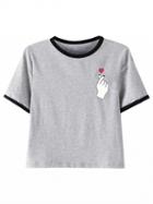 Choies Gray Hand Print Short Sleeve Cropped T-shirt